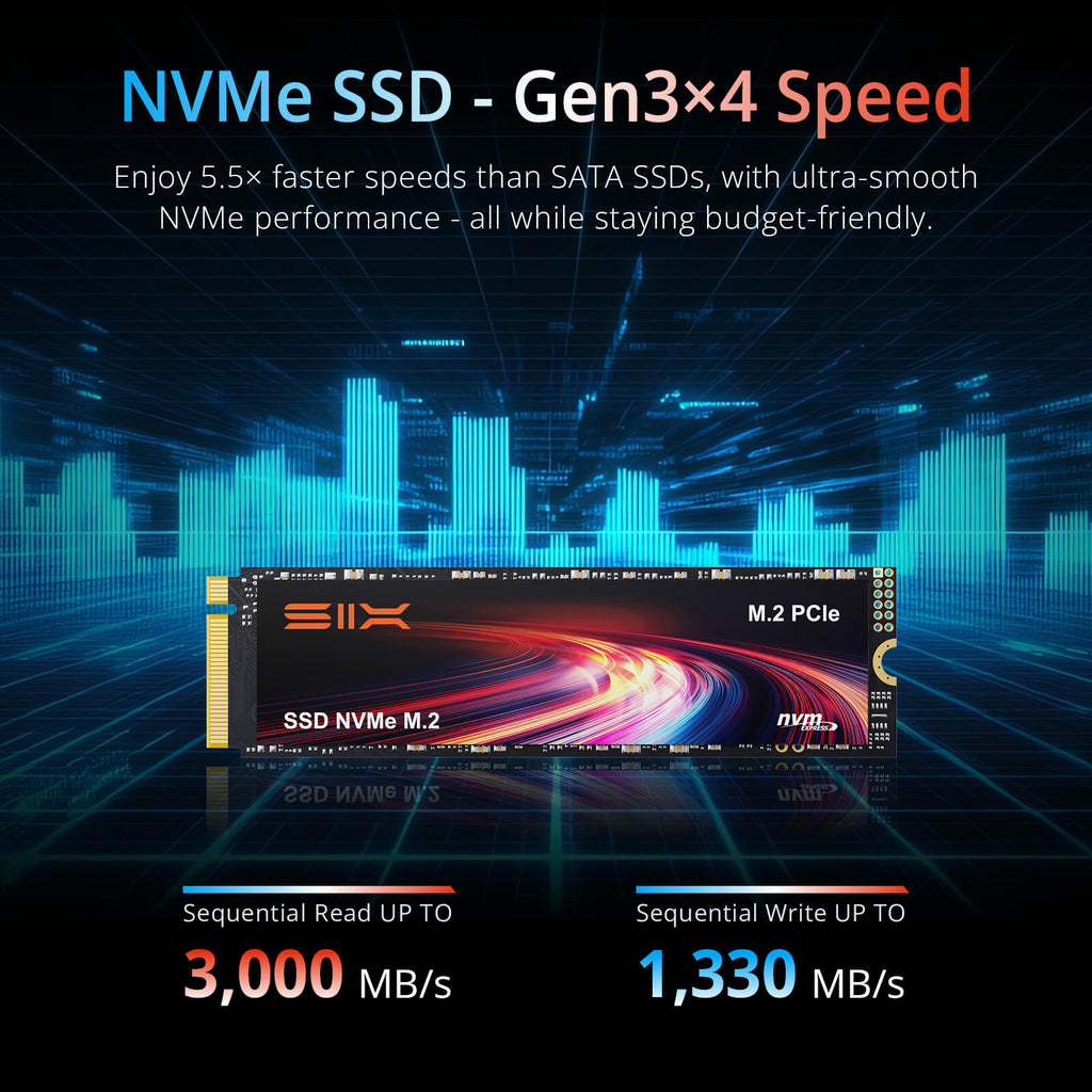 SIX X4000 M.2 SSD PCIe Gen3x4 NVME SSD Solid State Drive - Up to 3000MB/s Read, 1300MB/s Write