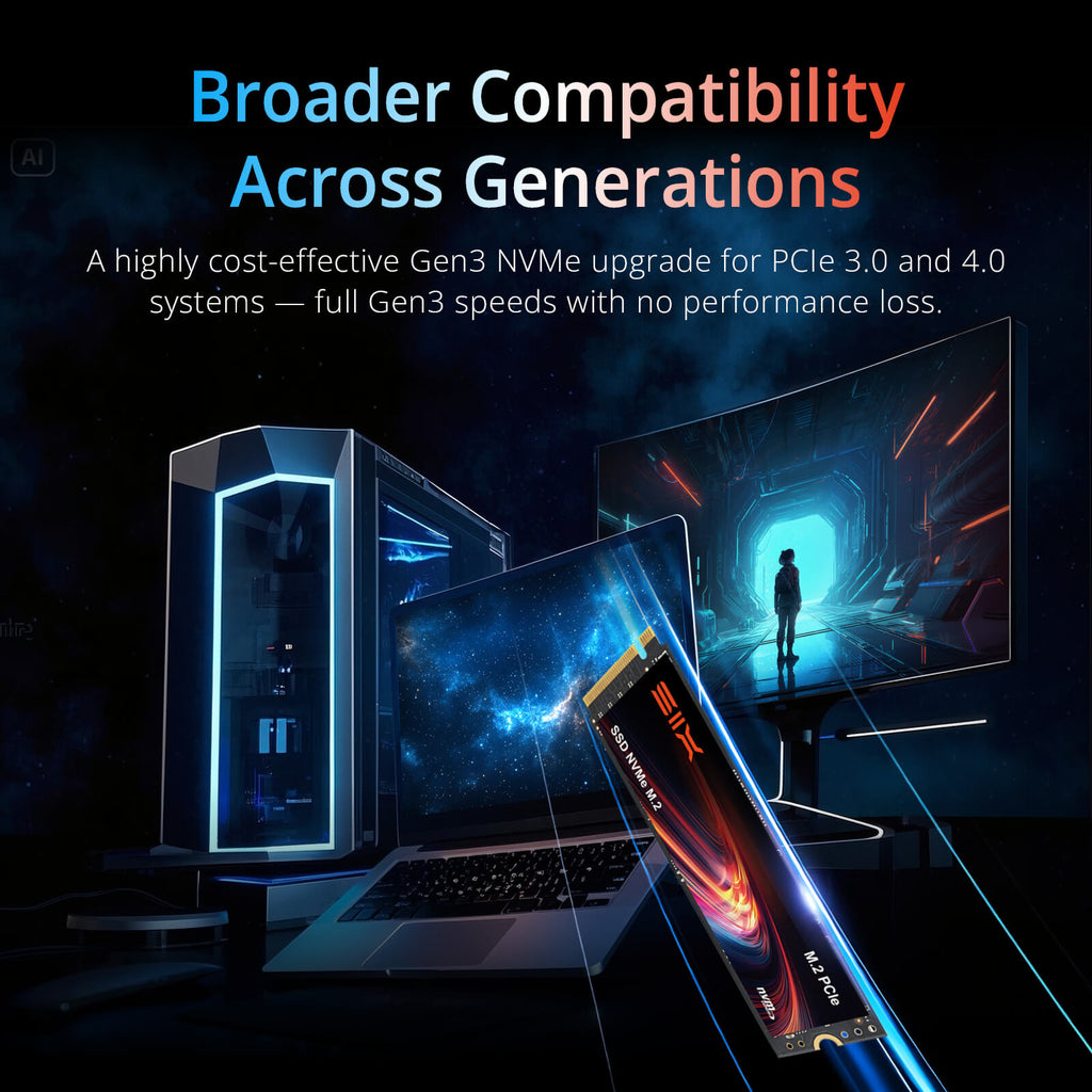 SIX X4000 M.2 SSD PCIe Gen3x4 NVME SSD Solid State Drive - Up to 3000MB/s Read, 1300MB/s Write