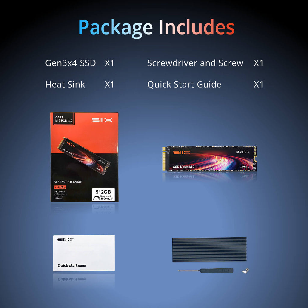 SIX X4000 M.2 SSD PCIe Gen3x4 NVME SSD Solid State Drive - Up to 3000MB/s Read, 1300MB/s Write