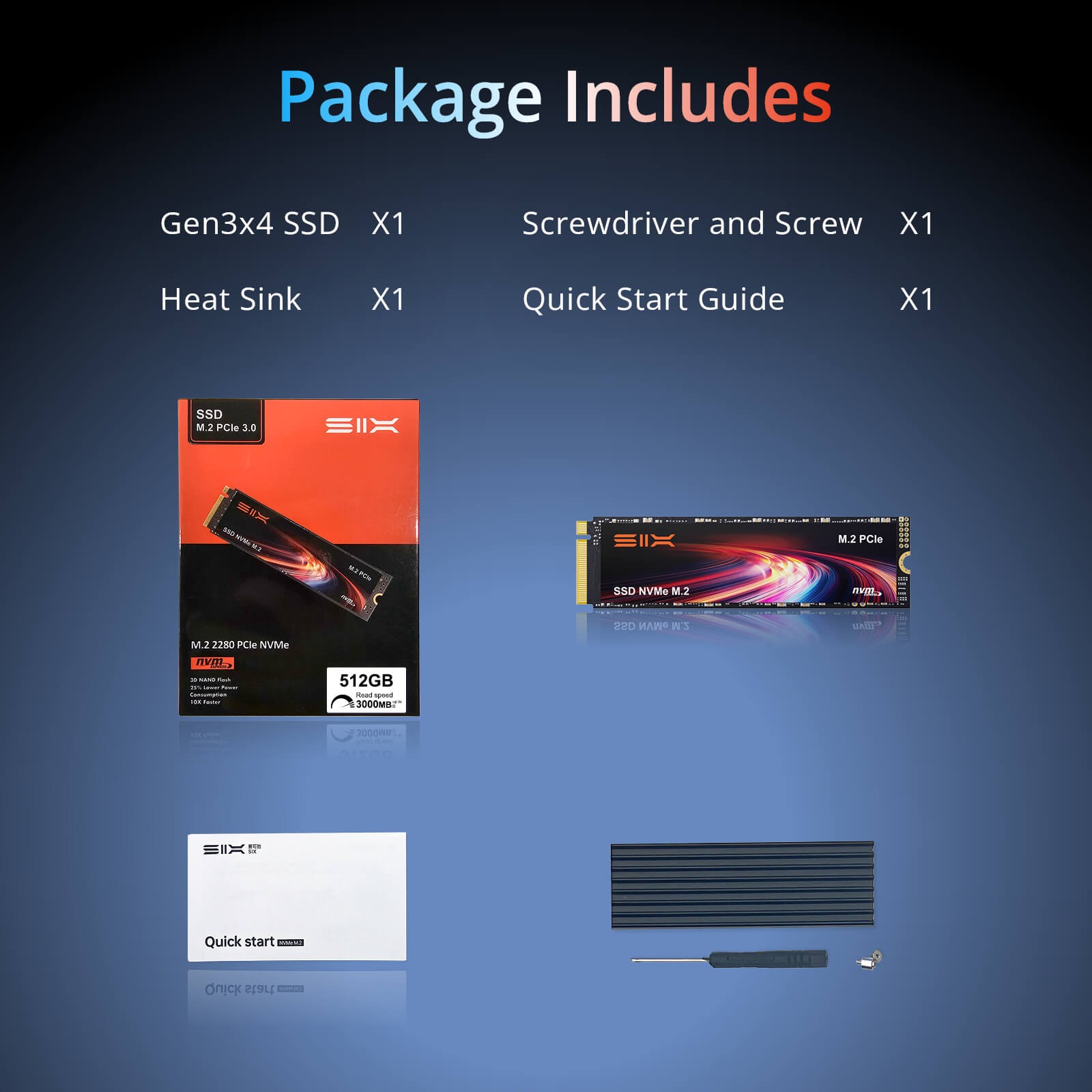 SIX X4000 M.2 SSD PCIe Gen3x4 NVME SSD Solid State Drive - Up to 3000MB/s Read, 1300MB/s Write